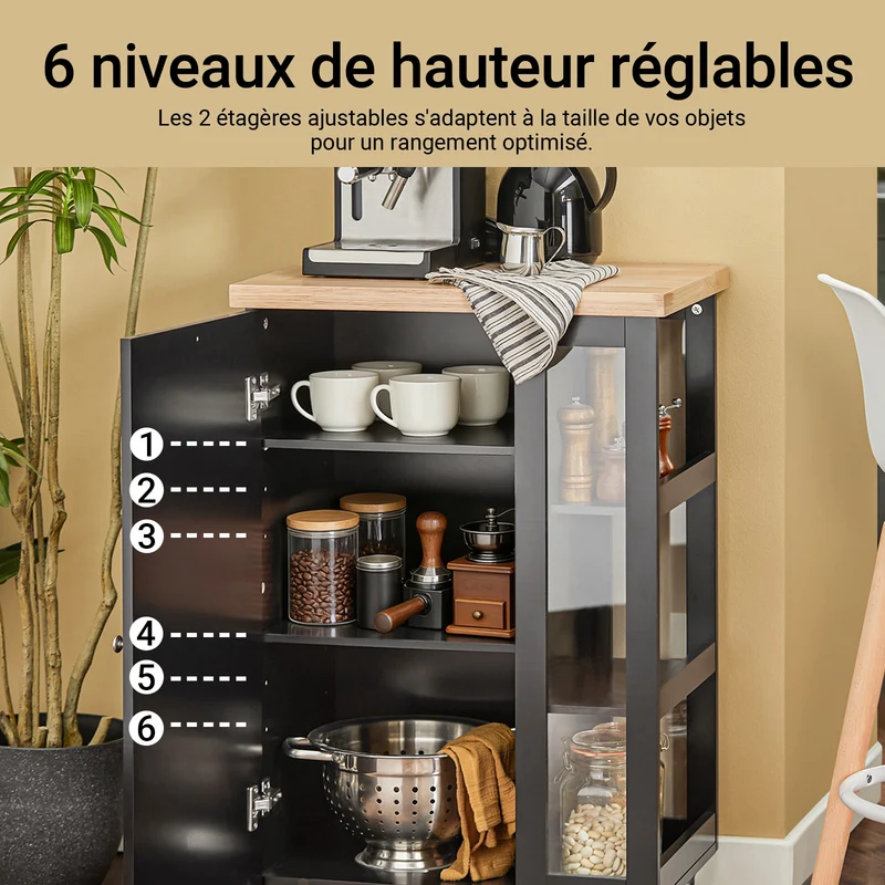 SoBuy FKW75-SCH Desserte de Cuisine à Roulettes – Plan de Travail, Placard et Étagères – Noir