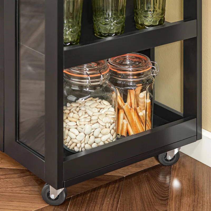 SoBuy FKW75-SCH Desserte de Cuisine à Roulettes – Plan de Travail, Placard et Étagères – Noir