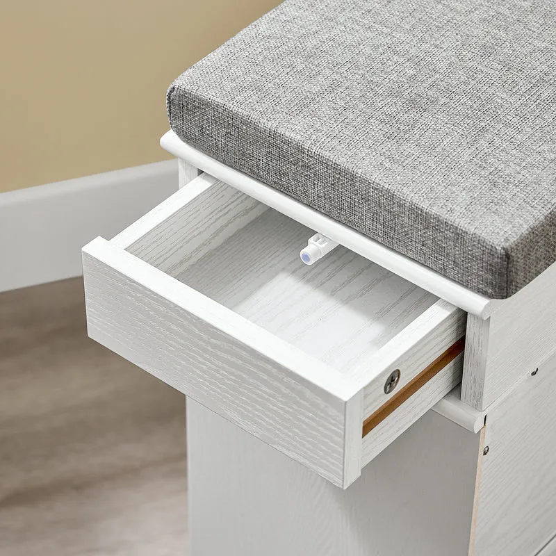 SoBuy FSR82-K-WG Banc à Chaussures avec Coussin Rembourré et 1 Abattant, Slim 24cm pour Entrée – 61x24x51 cm, Effet Bois Vieilli Blanc