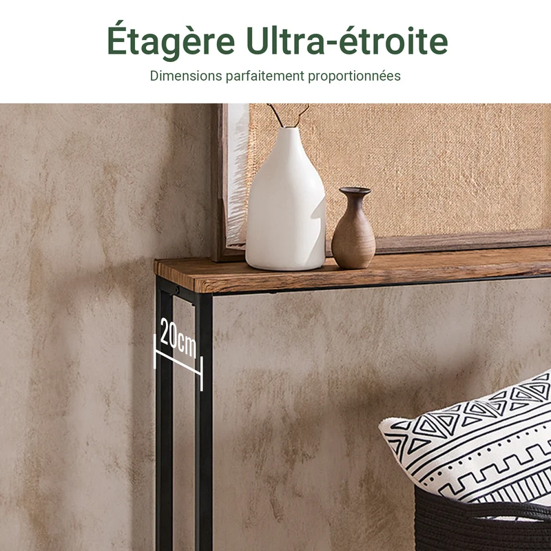 SoBuy FSB19-N Table Console Étroite, Table d'Appoint, Bout de Canapé, Table d’Entrée, Cadre et 4 Pieds en Fer, pour Salon, Entrée, Couloir, Intustriel, L120xP20xH65 cm