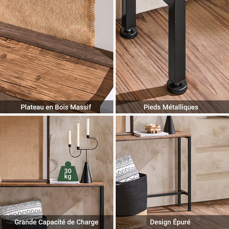 SoBuy FSB19-N Table Console Étroite, Table d'Appoint, Bout de Canapé, Table d’Entrée, Cadre et 4 Pieds en Fer, pour Salon, Entrée, Couloir, Intustriel, L120xP20xH65 cm