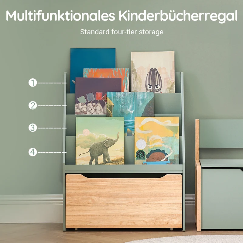 SoBuy KMB95-GR Bibliothèque Enfant Montessori avec Rangement Jouets et Roulettes
