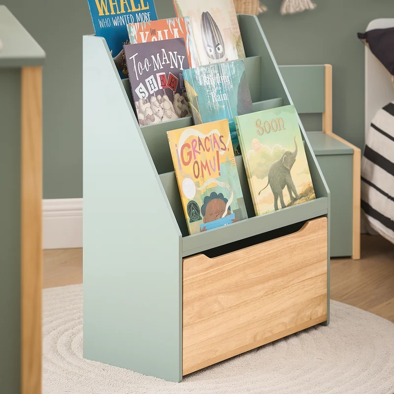 SoBuy KMB95-GR Bibliothèque Enfant Montessori avec Rangement Jouets et Roulettes
