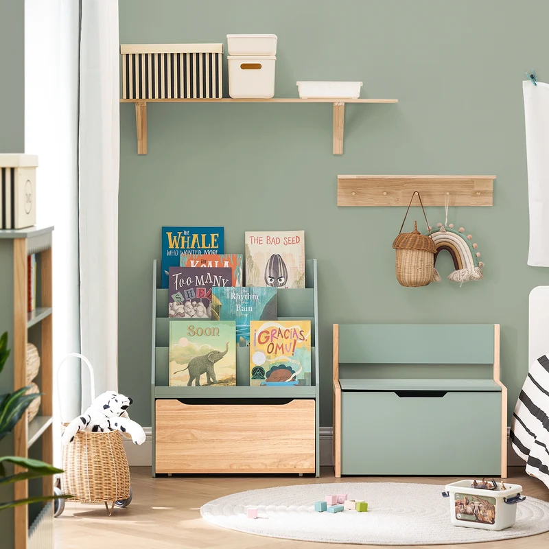 SoBuy KMB95-GR Bibliothèque Enfant Montessori avec Rangement Jouets et Roulettes