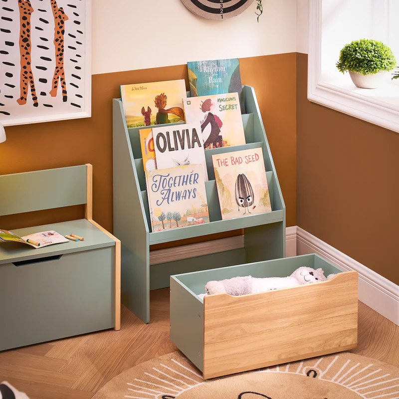 SoBuy KMB95-GR Bibliothèque Enfant Montessori avec Rangement Jouets et Roulettes