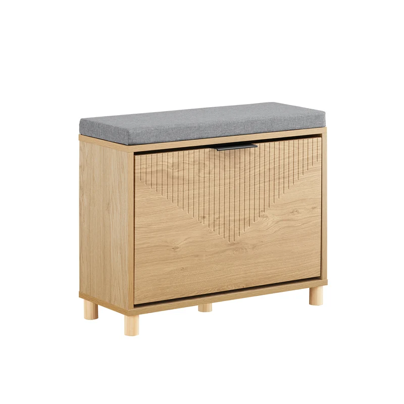 SoBuy FSR199-N Banc à Chaussures avec Abattant et Rangement Caché – Coussin Rembourré – 24 cm – Naturel
