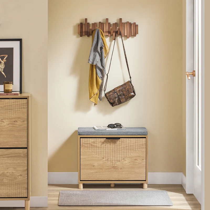 SoBuy FSR199-N Banc à Chaussures avec Abattant et Rangement Caché – Coussin Rembourré – 24 cm – Naturel