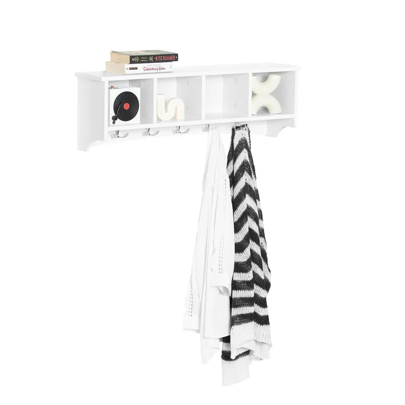sebuyfr.comG48-L-W Portemanteau Étagère Murale Porte-Manteau Salle de Bain Meuble d’Entrée avec 4 Compartiments de Rangement Et 5 Crochets Blanc