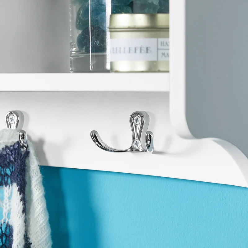 sebuyfr.comG48-L-W Portemanteau Étagère Murale Porte-Manteau Salle de Bain Meuble d’Entrée avec 4 Compartiments de Rangement Et 5 Crochets Blanc