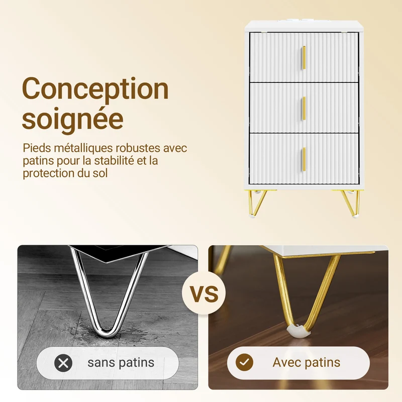 SoBuy FBT115-L-E-W Table de Chevet avec Recharge Intégrée – 2 Prises, USB et USB-C – Blanc