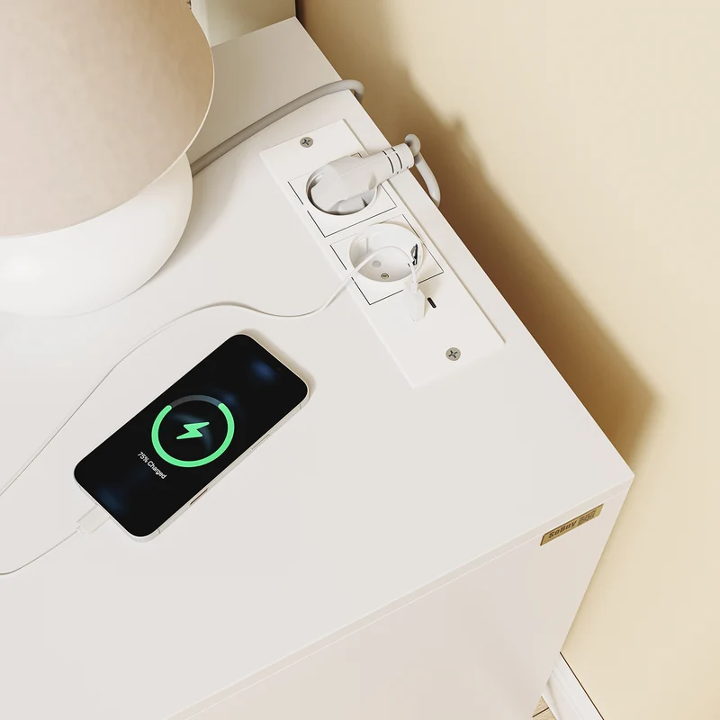 SoBuy FBT115-L-E-W Table de Chevet avec Recharge Intégrée – 2 Prises, USB et USB-C – Blanc