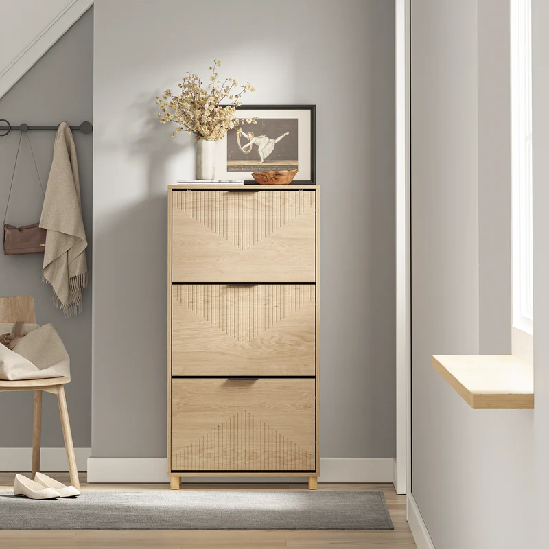 SoBuy FSR213-N Meuble à Chaussures – 24 cm de Profondeur, 120 cm de Hauteur, Naturel