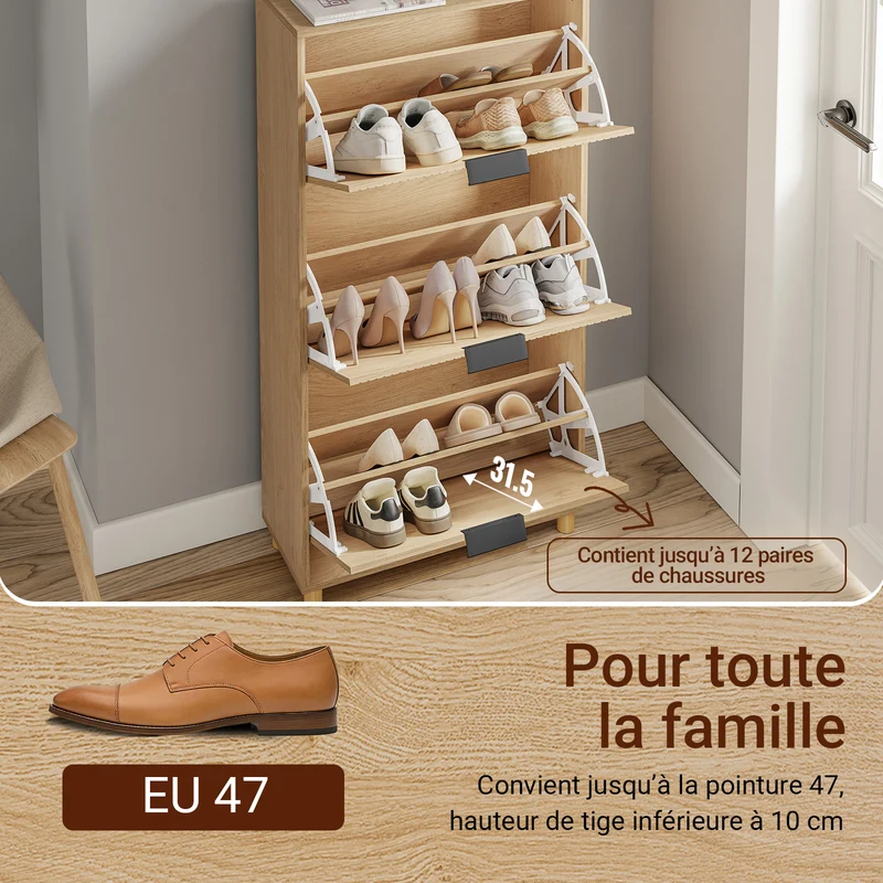SoBuy FSR213-N Meuble à Chaussures – 24 cm de Profondeur, 120 cm de Hauteur, Naturel