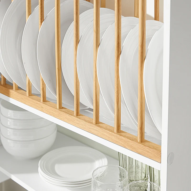 SoBuy KCR09-W Porte-Assiettes Mural avec Étagère et 7 Crochets – 11 Assiettes Ø35 cm, 64×24×71 cm, 10 kg, Blanc