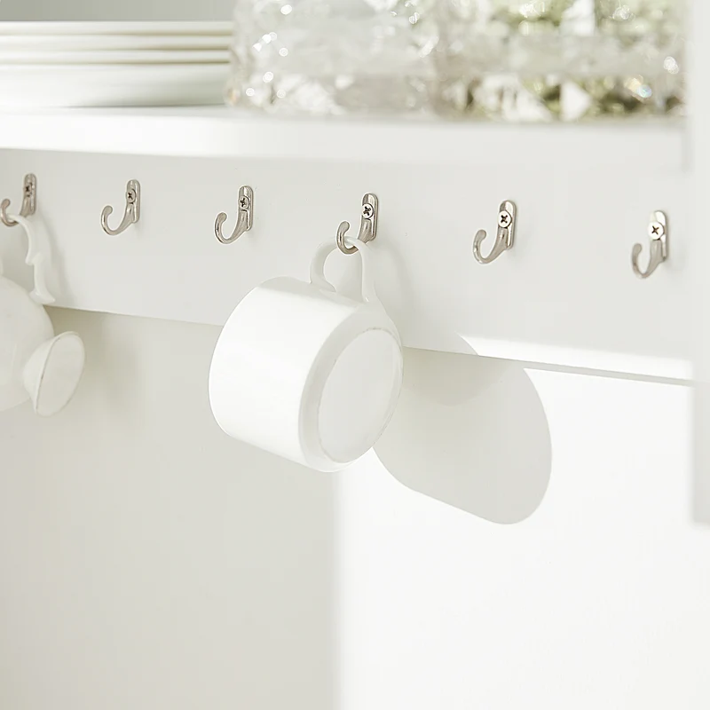 SoBuy KCR09-W Porte-Assiettes Mural avec Étagère et 7 Crochets – 11 Assiettes Ø35 cm, 64×24×71 cm, 10 kg, Blanc
