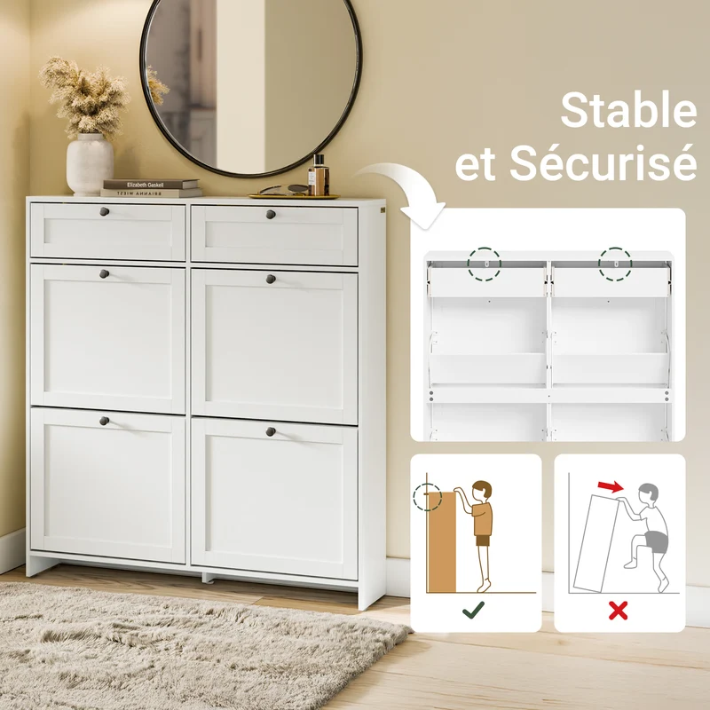 SoBuy FSR208-W Meuble à Chaussures Gain de Place Ultra-Slim 19cm – Entrée Étroite – 100x19x107 cm Blanc