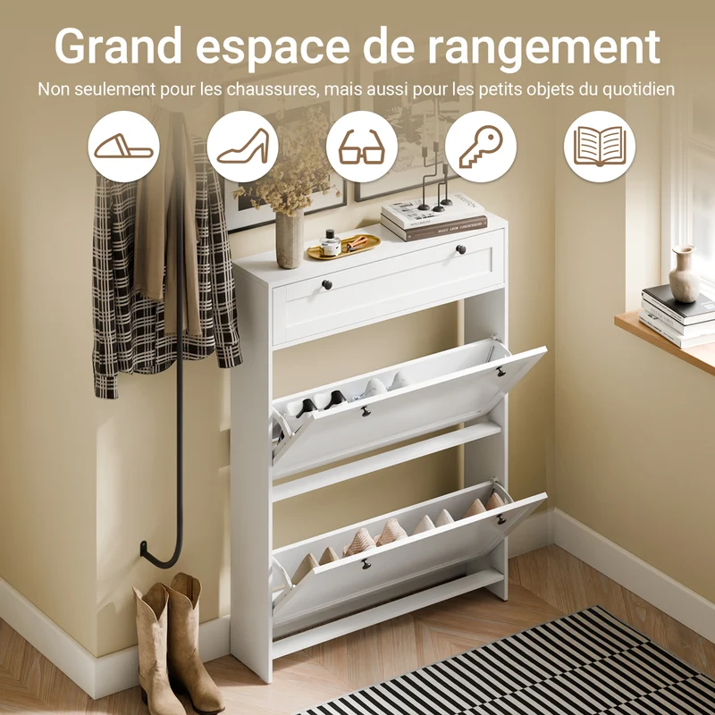 SoBuy FSR207-W Meuble à Chaussures Gain de Place Ultra-Slim 19cm – Entrée Étroite – 80x19x107 cm Blanc