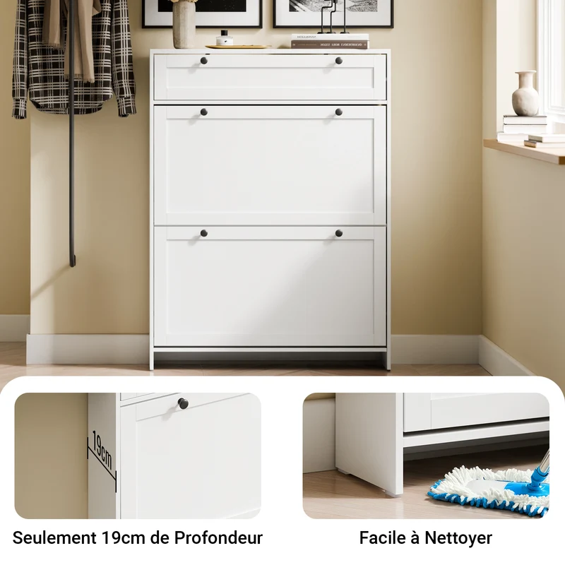 SoBuy FSR207-W Meuble à Chaussures Gain de Place Ultra-Slim 19cm – Entrée Étroite – 80x19x107 cm Blanc