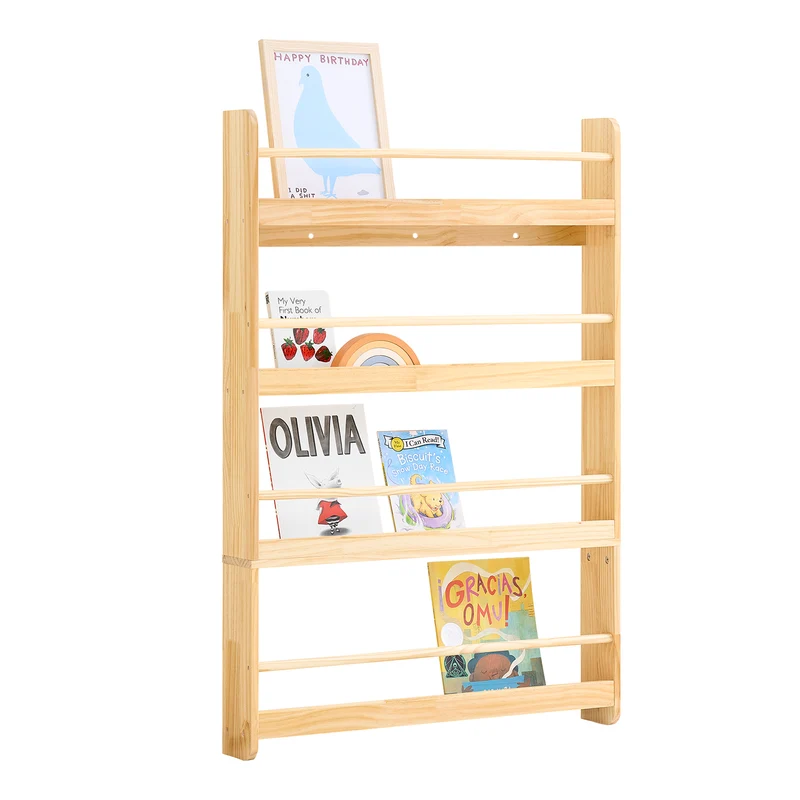 SoBuy KMB08-N Bibliothèque Enfant 4 Niveaux avec Anti-Basculement – L80 × P12 × H118 cm, Pin naturel