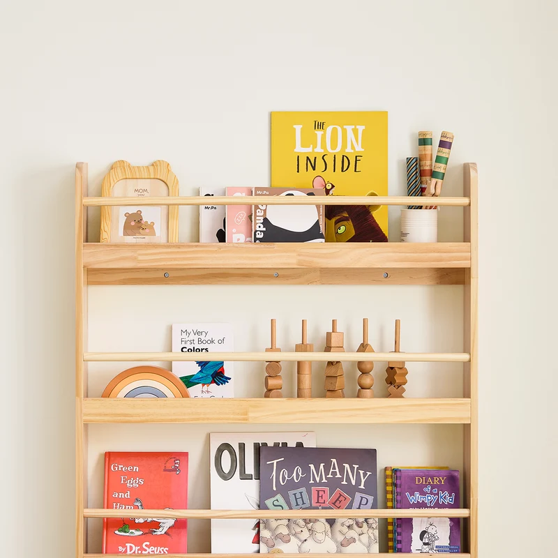SoBuy KMB08-N Bibliothèque Enfant 4 Niveaux avec Anti-Basculement – L80 × P12 × H118 cm, Pin naturel