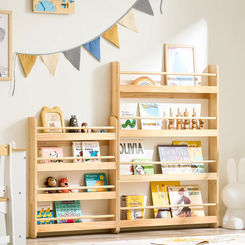 SoBuy KMB08-N Bibliothèque Enfant 4 Niveaux avec Anti-Basculement – L80 × P12 × H118 cm, Pin naturel