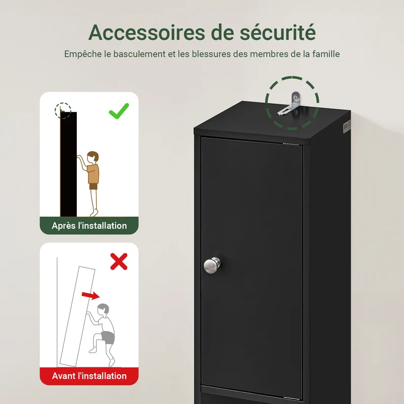 SoBuy BZR34-SCH Colonne Salle de Bain avec Tiroir et Étagères Réglables, Format Compact, Gain de Place, pour Salle de Bain et WC – L20×P20×H180 cm, MDF, Noir
