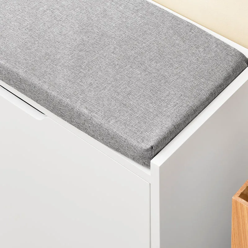 SoBuy FSR151-L-W Banc à Chaussures avec 4 Compartiments et Coussin Confortable, pour Entrée et Couloir, Compact – L105×P24×H52 cm, Charge 250 kg, Bois, Blanc