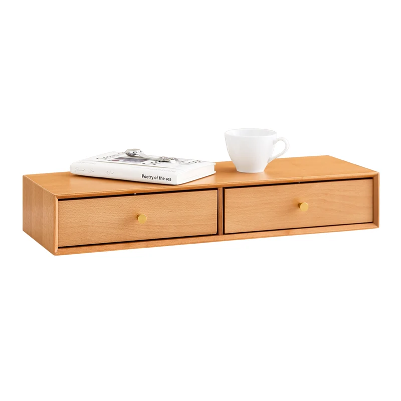 SoBuy FHK37-N Étagère Murale Flottante avec 2 tiroirs, pour Chambre, entrée & Salon, hêtre Massif, L60 × P20 × H10 cm, Naturel