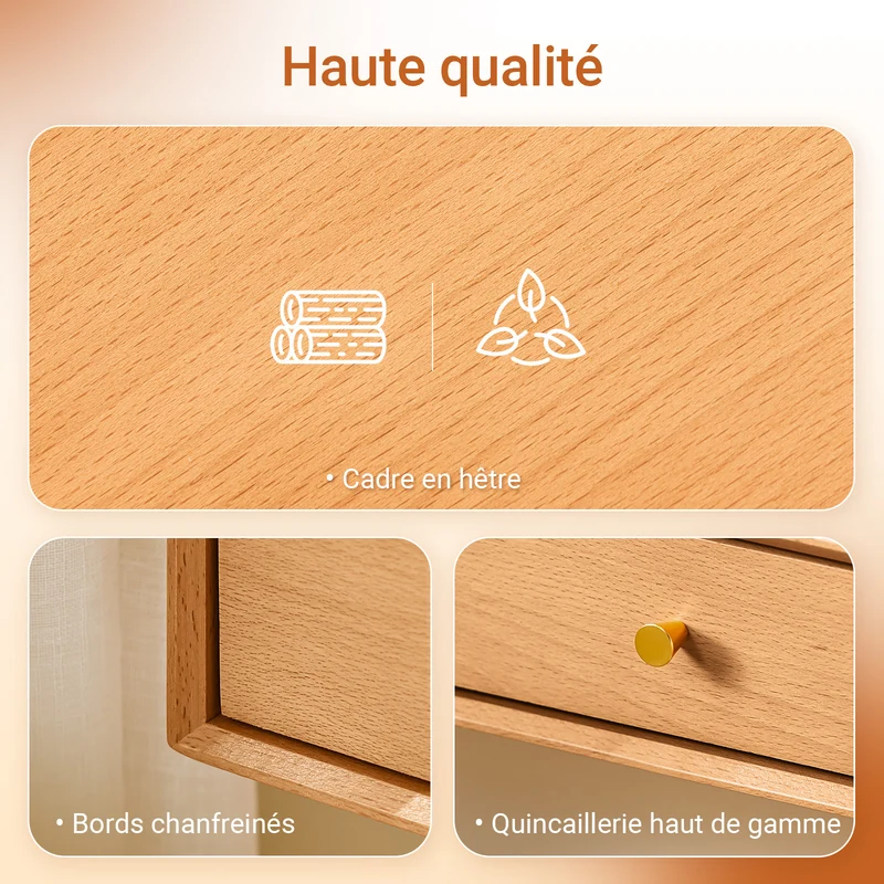 SoBuy FHK37-N Étagère Murale Flottante avec 2 tiroirs, pour Chambre, entrée & Salon, hêtre Massif, L60 × P20 × H10 cm, Naturel