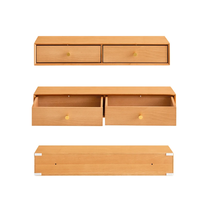 SoBuy FHK37-N Étagère Murale Flottante avec 2 tiroirs, pour Chambre, entrée & Salon, hêtre Massif, L60 × P20 × H10 cm, Naturel