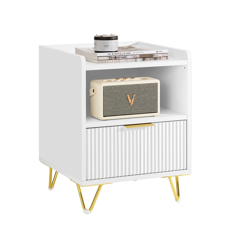 SoBuy FBT169-W Table de Chevet, Table de Nuit avec tiroir et étagère, Table d’appoint Moderne pour Chambre et Salon, Blanc L40 x P40 x H51 cm