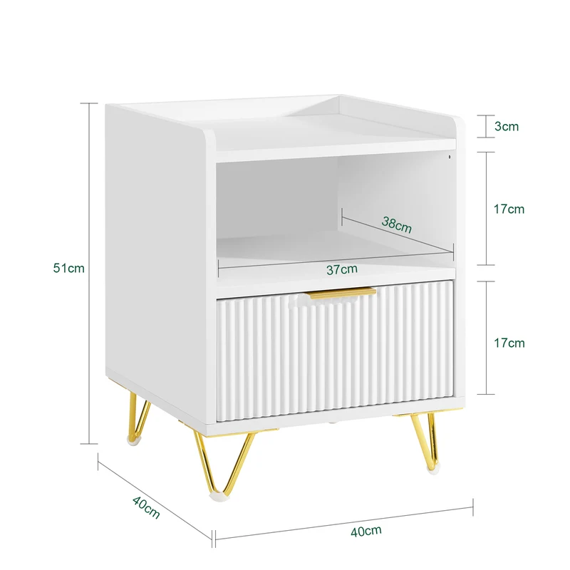 SoBuy FBT169-W Table de Chevet, Table de Nuit avec tiroir et étagère, Table d’appoint Moderne pour Chambre et Salon, Blanc L40 x P40 x H51 cm