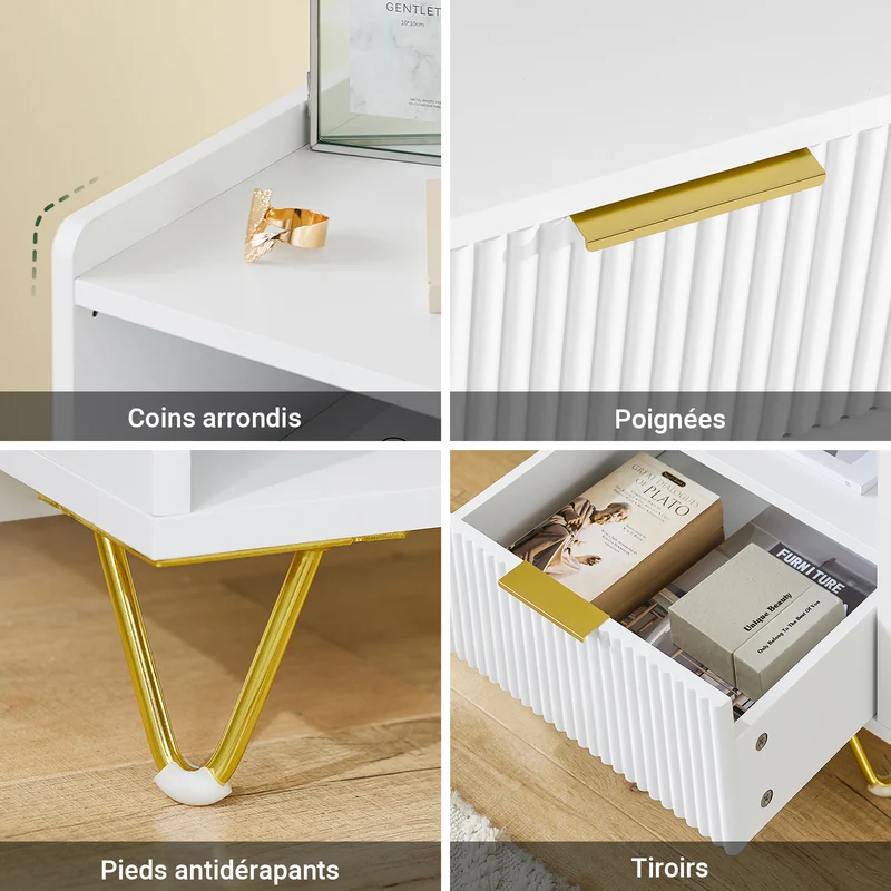 SoBuy FBT169-W Table de Chevet, Table de Nuit avec tiroir et étagère, Table d’appoint Moderne pour Chambre et Salon, Blanc L40 x P40 x H51 cm