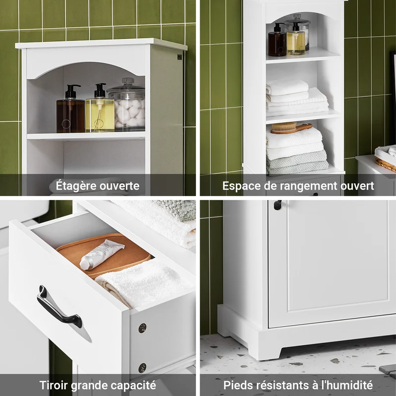 SoBuy BZR206-W Colonne Salle de Bain avec Tiroir et Étagères Réglables, Gain de Place, pour Salle de Bain et WC, Usage Quotidien – L42×P30×H173 cm, Bois, Blanc
