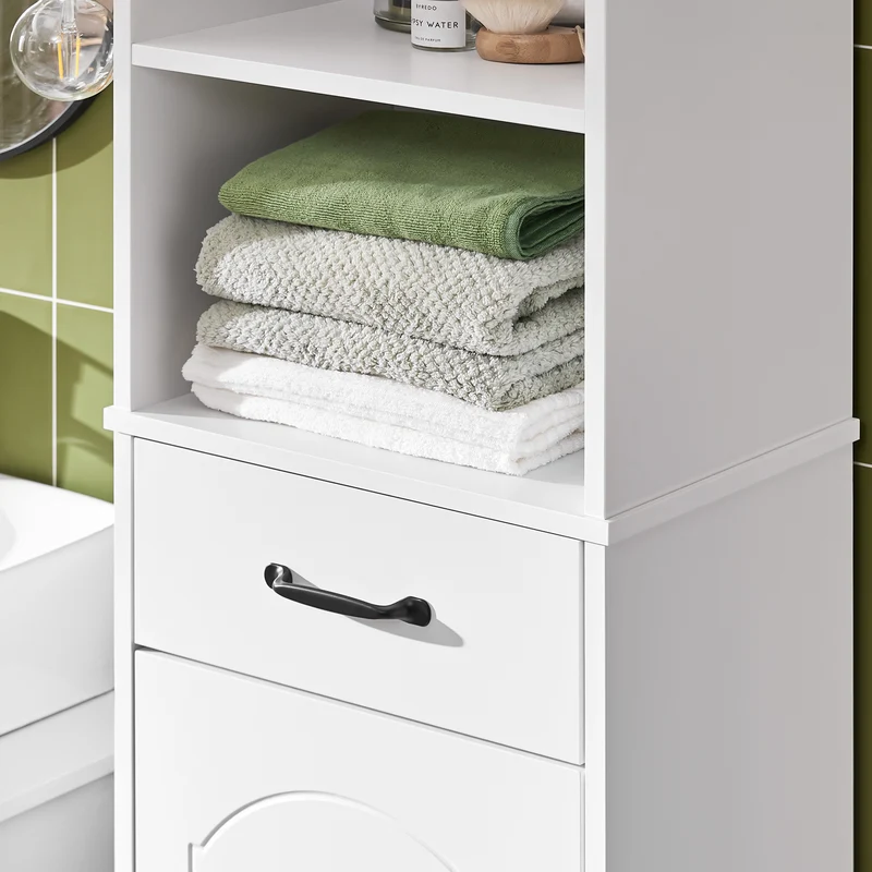 SoBuy BZR206-W Colonne Salle de Bain avec Tiroir et Étagères Réglables, Gain de Place, pour Salle de Bain et WC, Usage Quotidien – L42×P30×H173 cm, Bois, Blanc