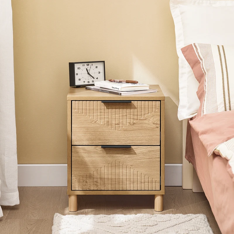 SoBuy FBT166-N Table de Chevet avec 2 tiroirs, Table d'appoint pour Chambre à Coucher ou Salon, Naturelle l 40 x P 42 x H 47 cm