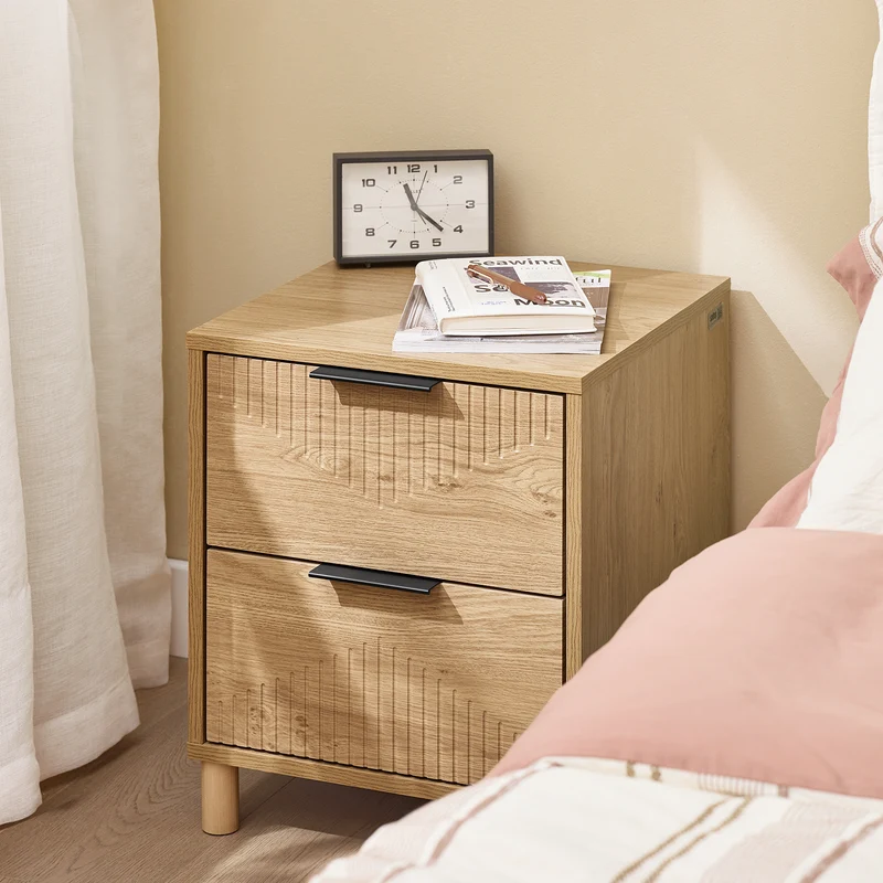 SoBuy FBT166-N Table de Chevet avec 2 tiroirs, Table d'appoint pour Chambre à Coucher ou Salon, Naturelle l 40 x P 42 x H 47 cm