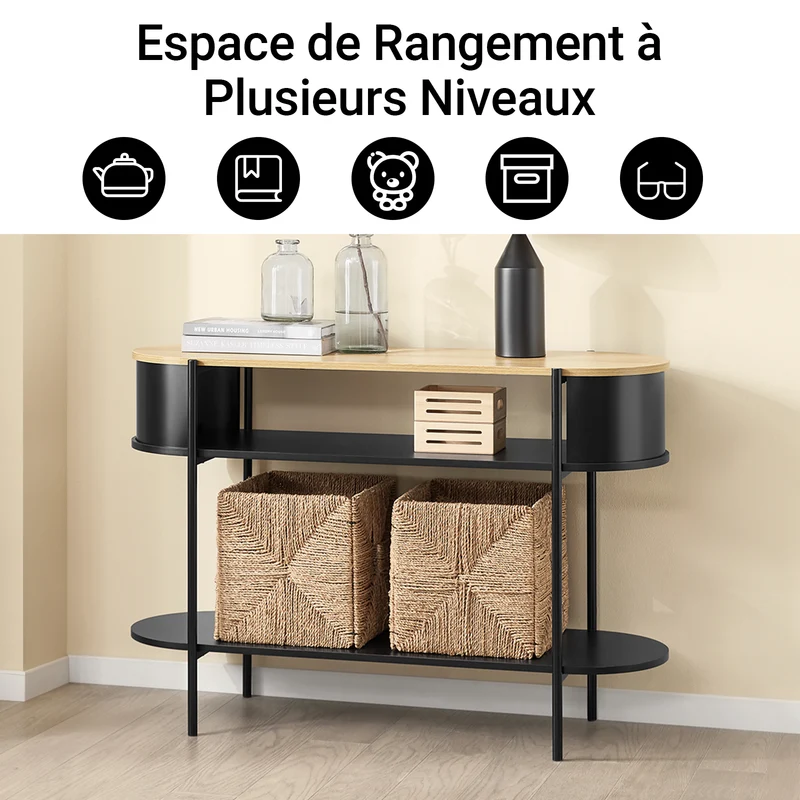 SoBuy FSB102-SCH Console d’Entrée Rangement Fonctionnel et Compact, Design Moderne, Usage Polyvalent, pour Salon et Chambre – L110×P39×H76 cm, Bois, Noir