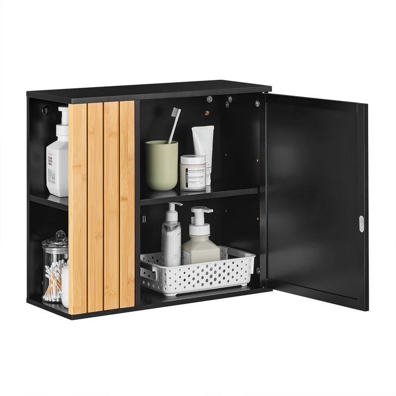 SoBuy BZR204-SCH Armoire Murale Salle de Bain avec Miroir, pour Salle de Bain et WC, Rangement Optimisé, Design Fonctionnel – L50×P20×H45 cm, MDF, Noir