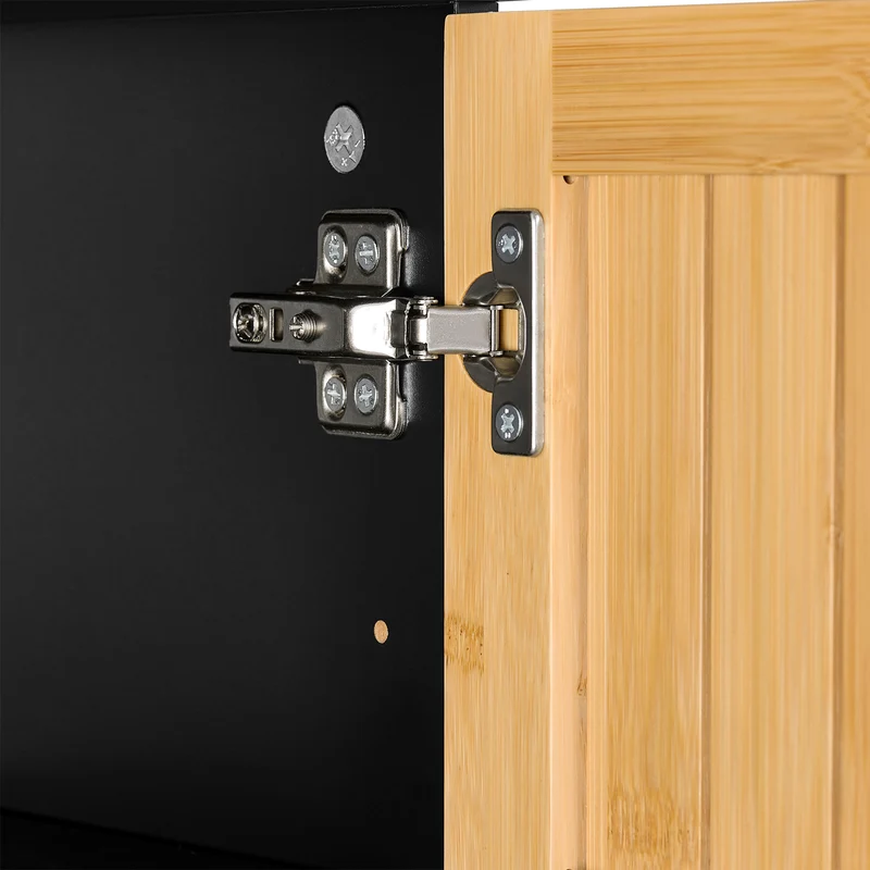 SoBuy BZR203-SCH Meuble Salle de Bain avec Porte Bambou, Gain de Place, Design Moderne, pour Salle de Bain et WC, Usage Quotidien – L30×P30×H90 cm, Bambou, Noir