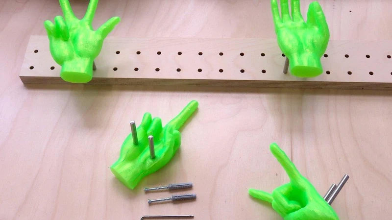 Patère main déco en impression 3D – crochet mural design pour pegboard