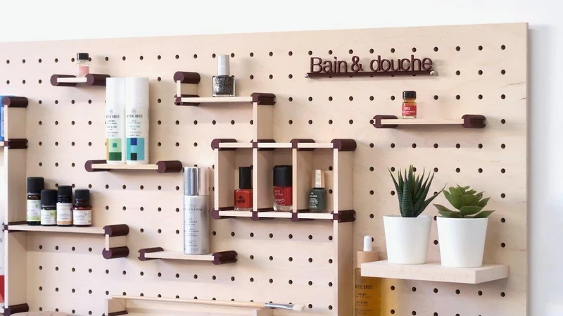 Kit rangement maquillage pour pegboard – organiseur mural panneau perforé