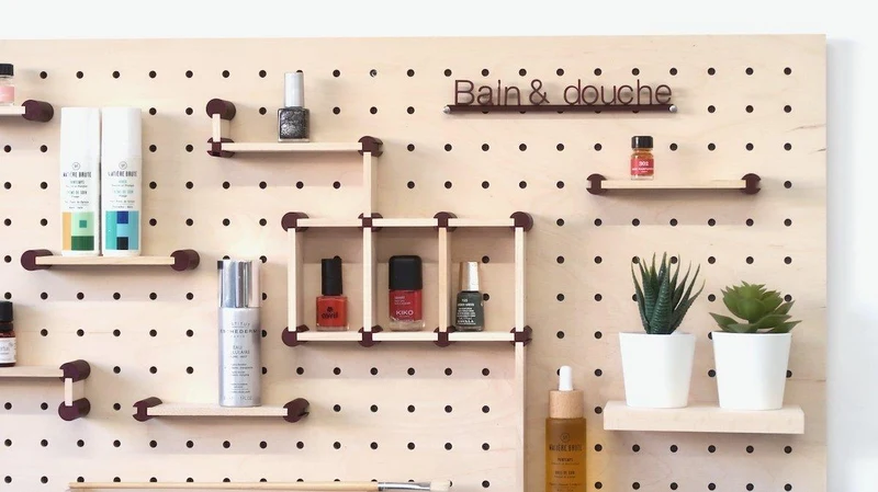 Kit rangement maquillage pour pegboard – organiseur mural panneau perforé