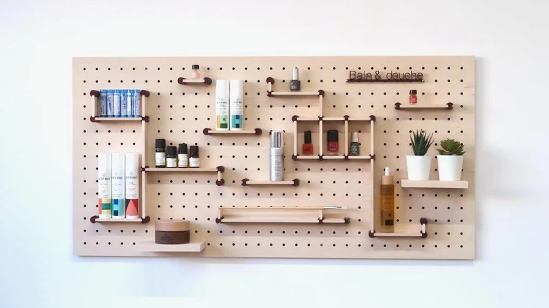 Kit rangement maquillage pour pegboard – organiseur mural panneau perforé