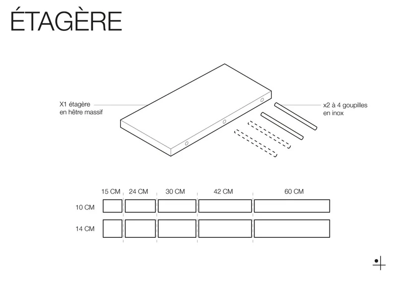 Étagère en bois massif pour pegboard – tablette murale panneau perforé