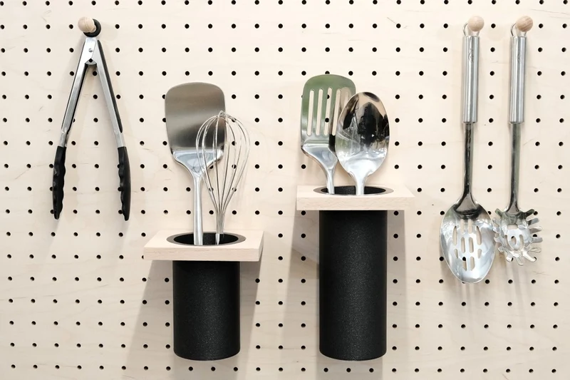Pot à ustensiles pour pegboard – rangement de cuisine mural panneau perforé