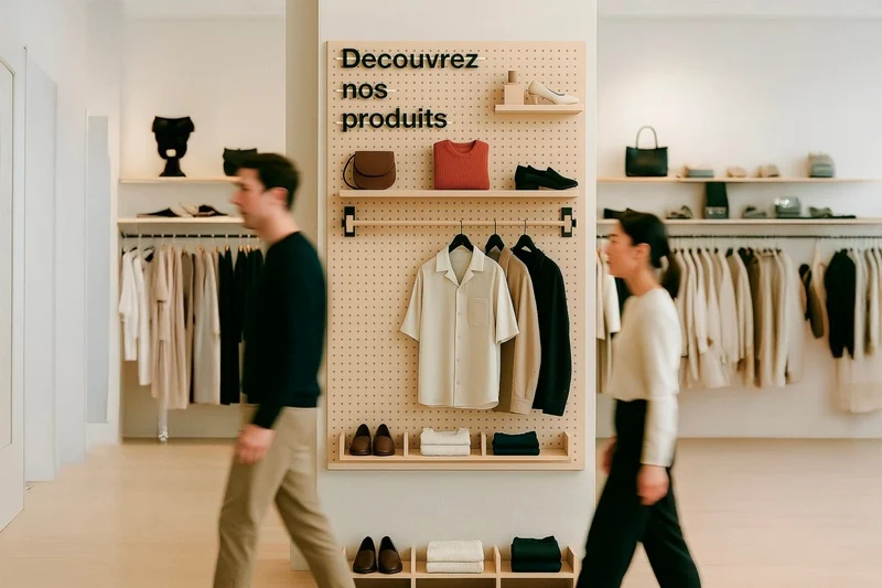 Module Prêt-à-porter pour pegboard – kit présentoir vêtements mural