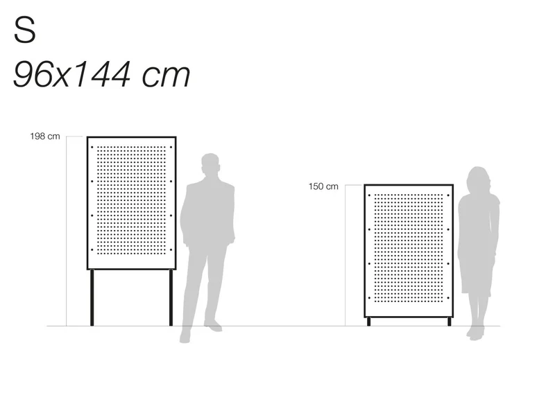 Pegboard mobile sur roulettes – panneau perforé autoportant double face