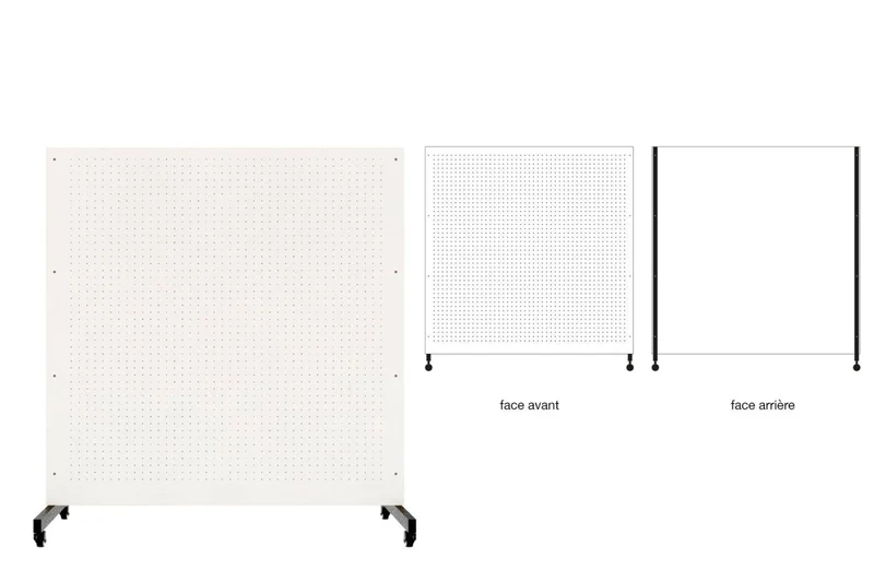 Pegboard mobile sur roulettes – panneau perforé autoportant double face
