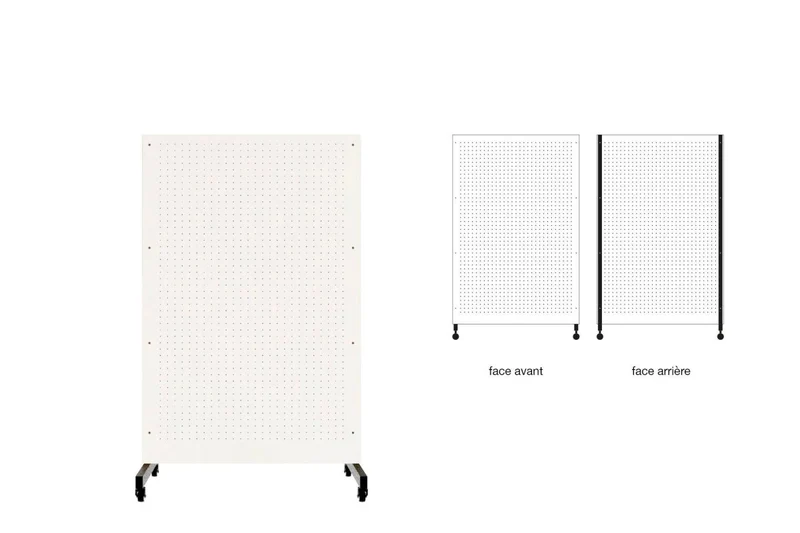 Pegboard mobile sur roulettes – panneau perforé autoportant double face